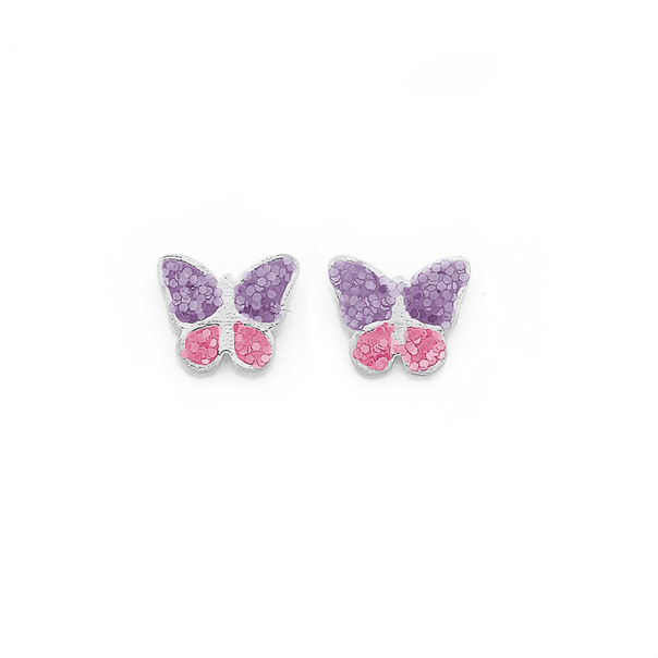 Sterling Silver Lilac & Pink Sparkly Butterfly Earrings