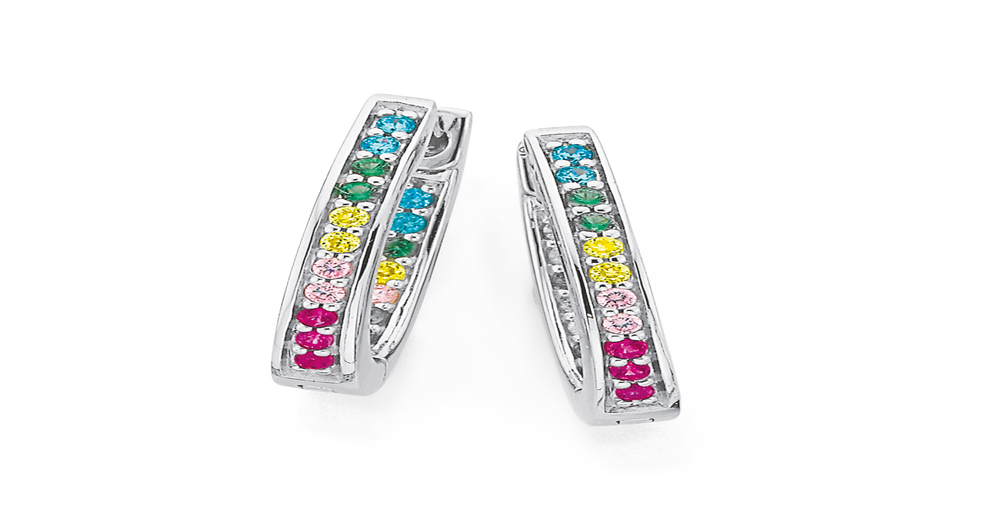 Sterling Silver Multicolour Cz Hoop Earrings in Multicolour Prouds