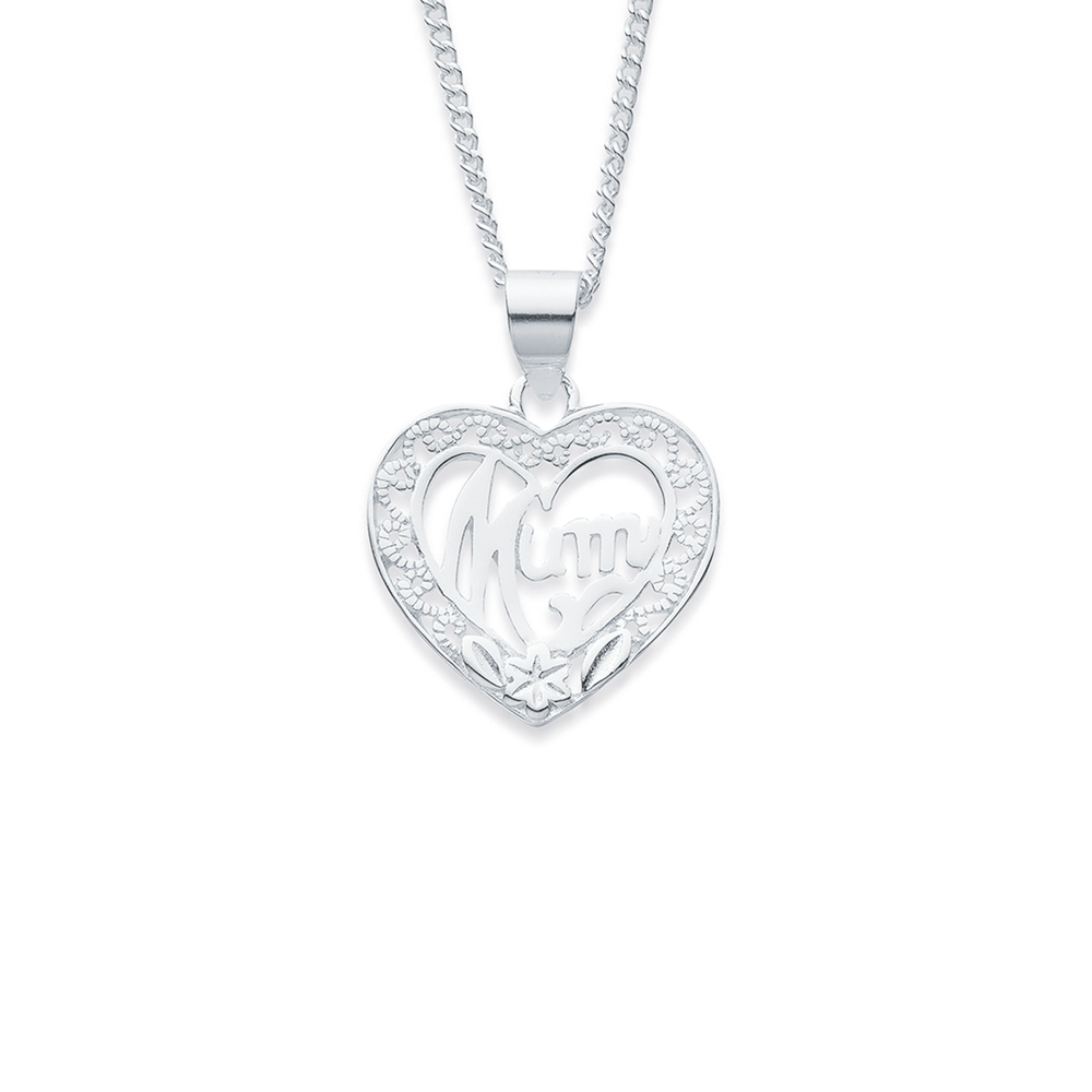 Sterling Silver & CZ Crystal Encrusted Mum Pendant Necklace |  Jewellerybox.co.uk