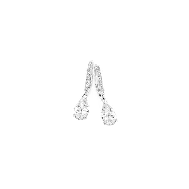 Sterling Silver Pear Drop CZ Hook Earrings