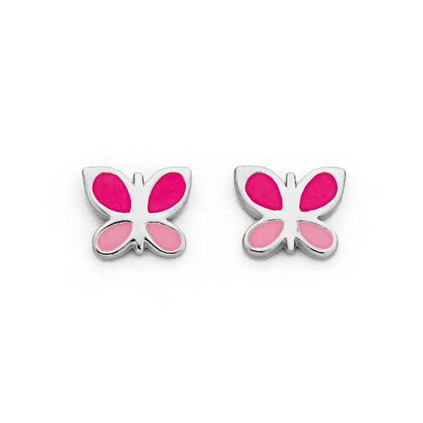 Sterling Silver Pink Butterfly Enamel Earrings