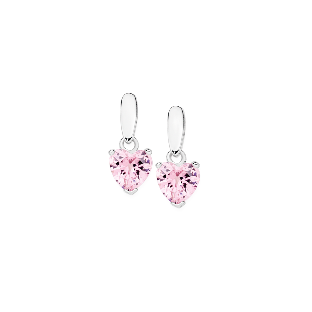 Sterling Silver Pink Cubic Zirconia Heart Drop Earrings in Pink Prouds