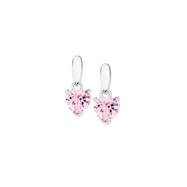 Sterling Silver Pink Cubic Zirconia Heart Drop Earrings