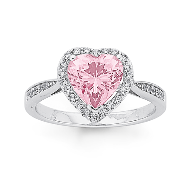 Sterling Silver Pink Cz Heart Cluster Ring in Pink | Prouds