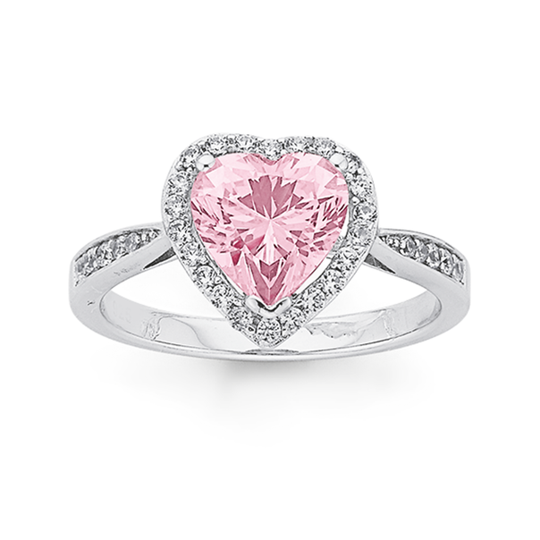 Sterling Silver Pink CZ Heart Cluster Ring