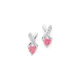Sterling Silver Pink CZ Heart on CZ Kiss Earrings