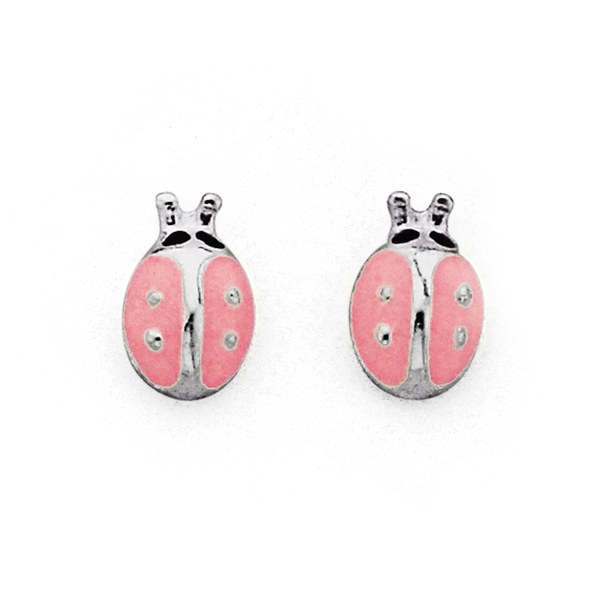 Sterling Silver Pink Enamel Ladybird Earrings