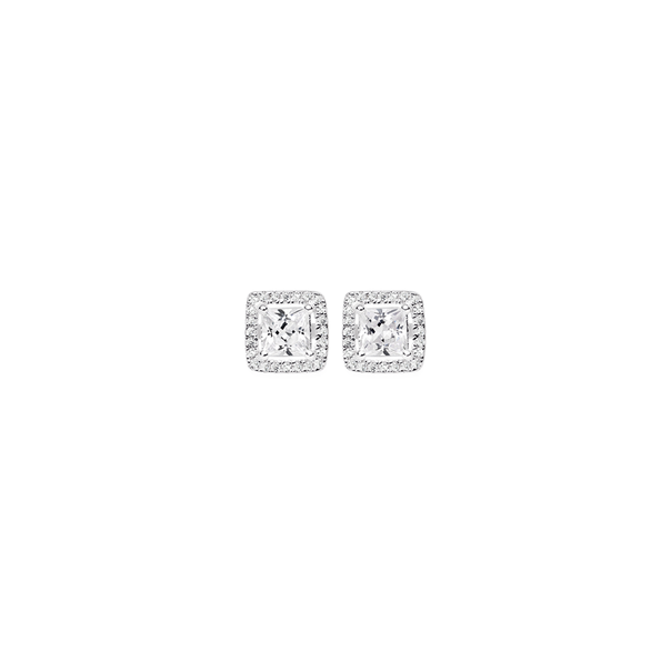 Sterling Silver Princess Cut Cubic Zirconia Cluster Earrings