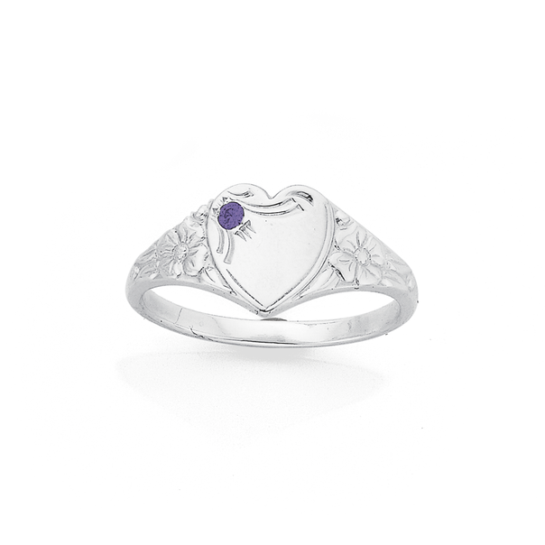 Sterling Silver Purple CZ Fancy Heart Ring