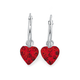 Sterling Silver Red Crystal Heart Hoop Earrings