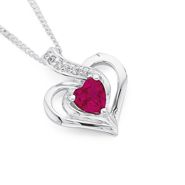 Sterling Silver Red CZ Heart Pendant