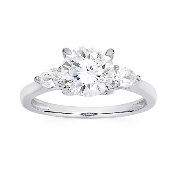Sterling Silver Round and Pear CZ Ring