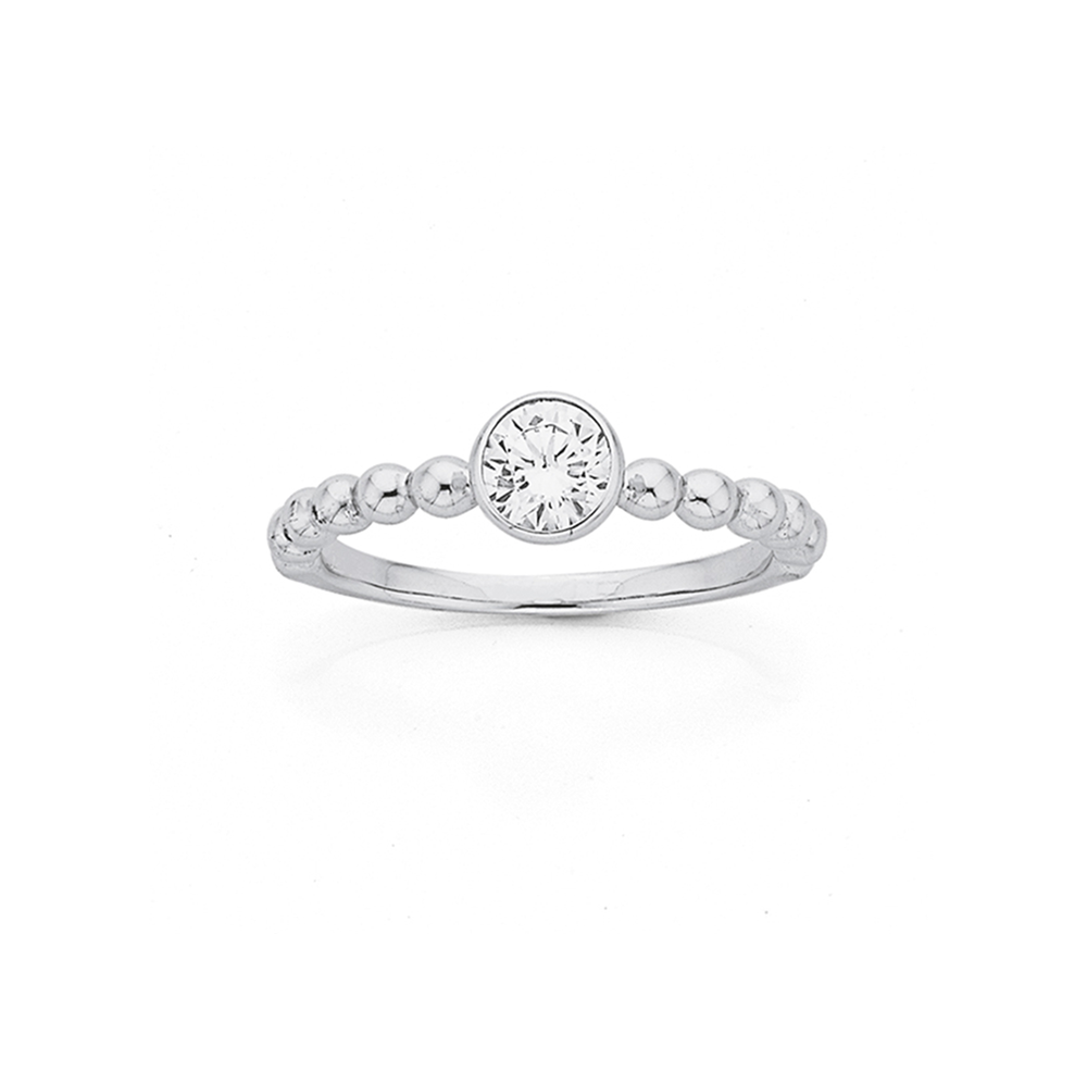 Sterling Silver Round Bezel Cubic Zirconia Friendship Ring in