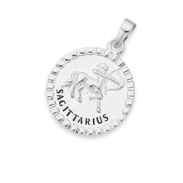 Sterling Silver Round Fancy Edge Zodiac Sagittarius Pendant