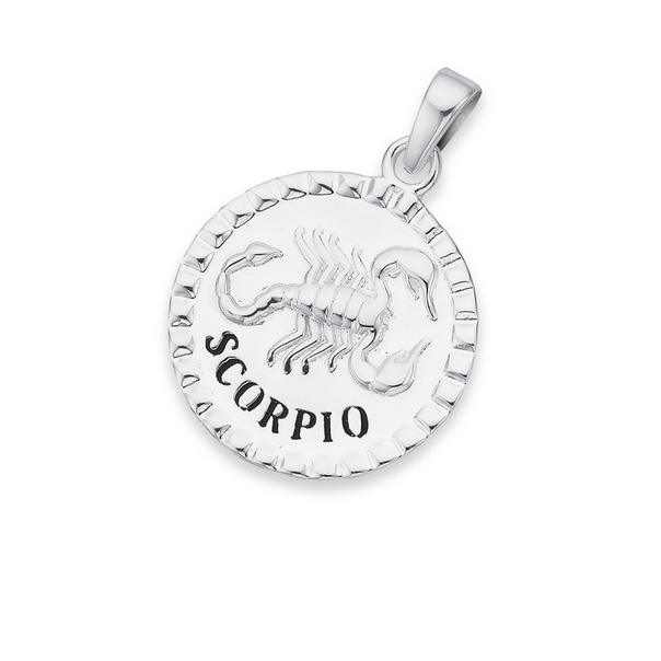 Sterling Silver Round Fancy Edge Zodiac Scorpio Pendant