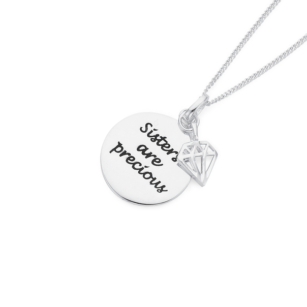 Sterling Silver Sisters are Precious Round Disc Pendant