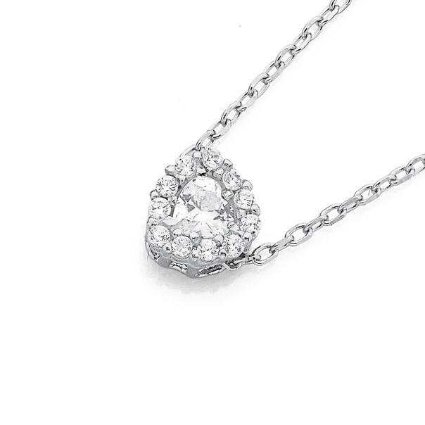 Sterling Silver Small Heart Cubic Zirconia Cluster Pendant