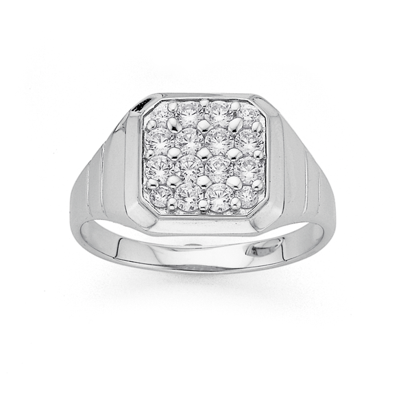 Sterling Silver Square Cubic Zirconia Gents Ring