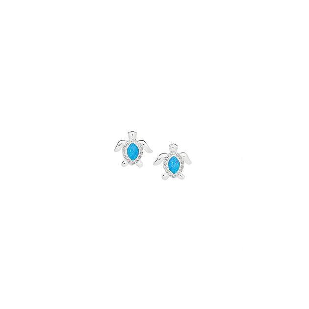 Sterling Silver Synthetic Opal And Cubic Zirconia Turtle Stud Earrings ...