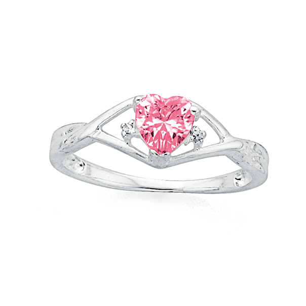 Sterling Silver Tween Pink Cubic Zirconia Heart Ring