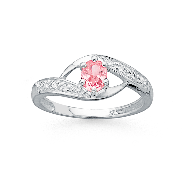 Sterling Silver Tween Pink Cubic Zirconia Oval Ring