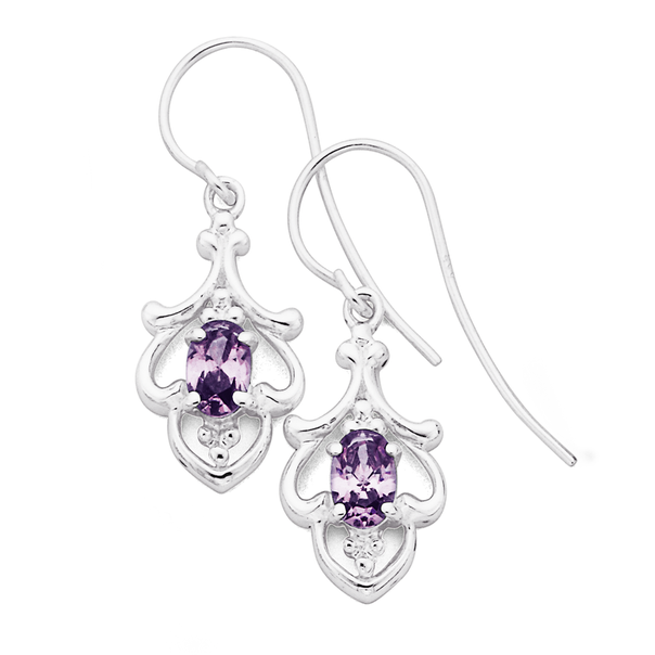 Sterling Silver Violet Cubic Zirconia Drop Earrings