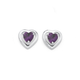 Sterling Silver Violet Cubic Zirconia Framed Heart Studs