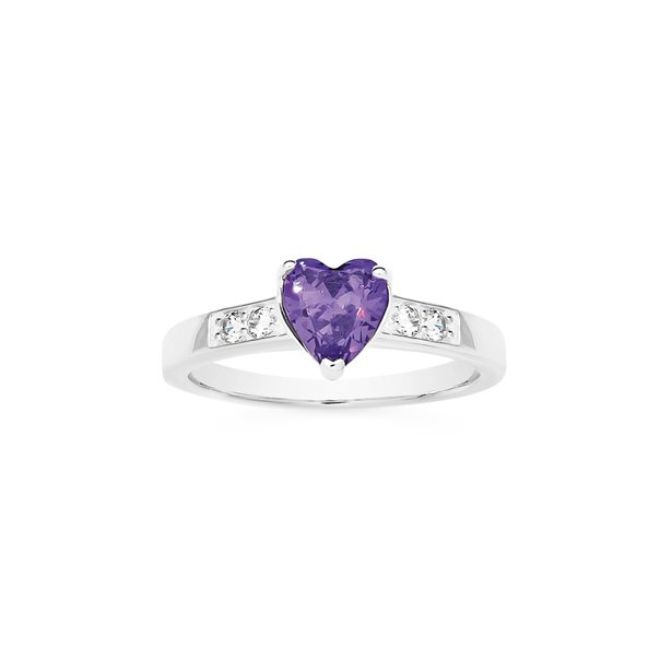Sterling Silver Violet Cubic Zirconia Heart Ring