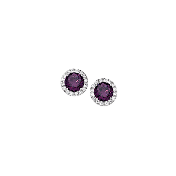 Sterling Silver Violet CZ Cluster Earrings