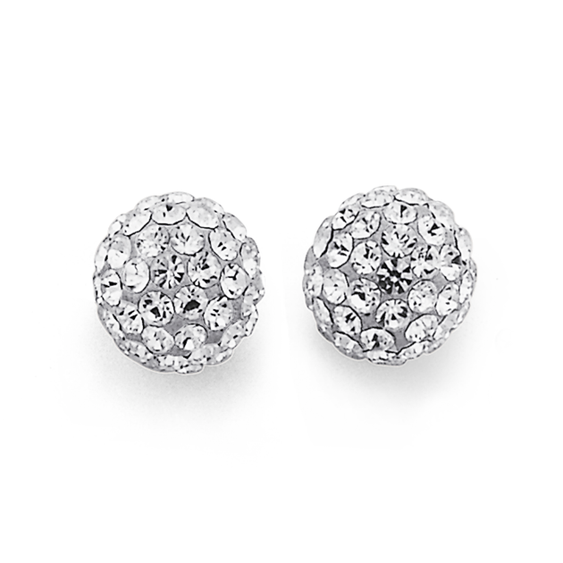 Sterling Silver White Crystal Ball Studs in White | Prouds