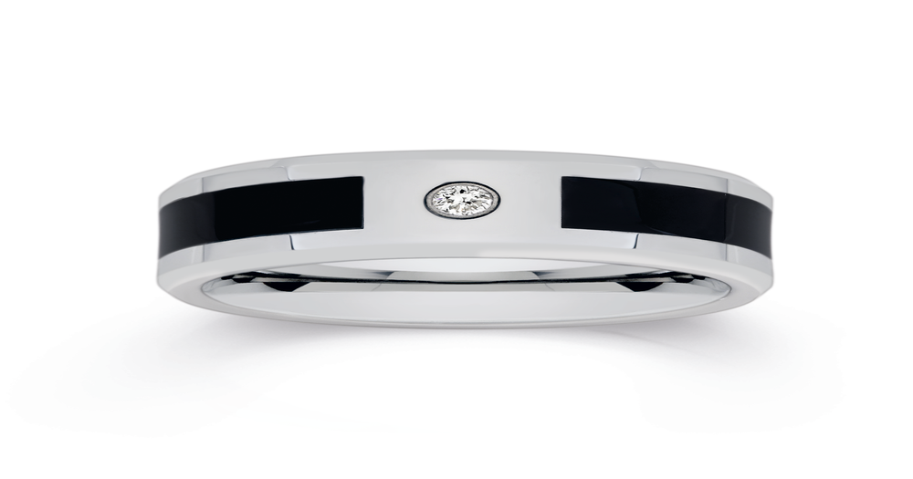 Tungsten Carbide Black Line With A Cubic Zirconia Ring Prouds