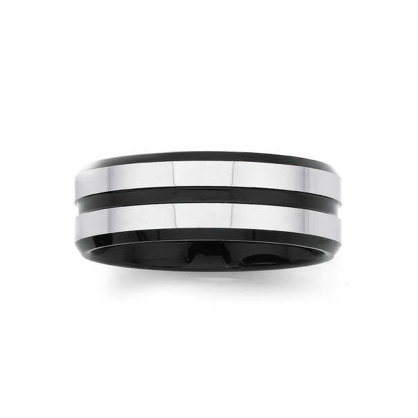 Tungsten Carbide & Fine Black Line Ring