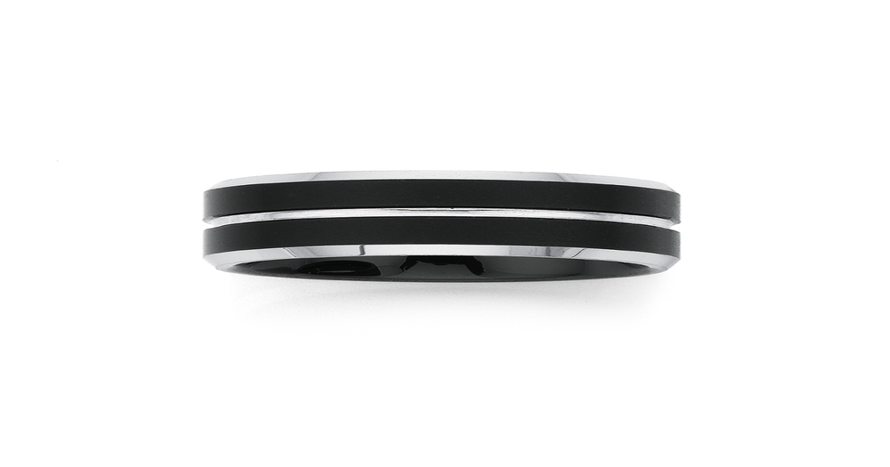 Tungsten Carbide Matt Black Silver Line Ring Prouds