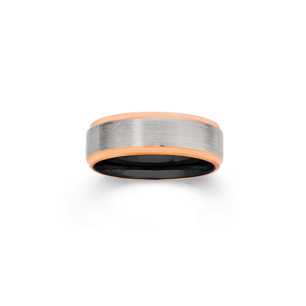 Tungsten Carbide Matte and Rose Gold Plate Edge Ring