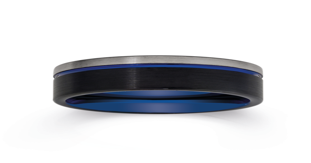 Tungsten Carbide Matte & Black With A Blue Line Ring Prouds