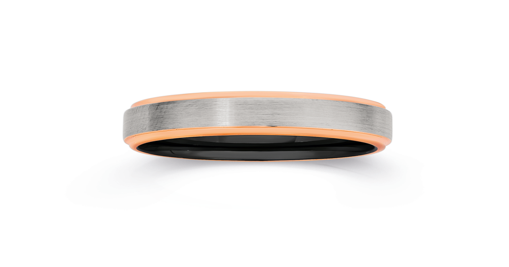 Tungsten Carbide Matte Centre With Rose Gold Plate Ring Prouds