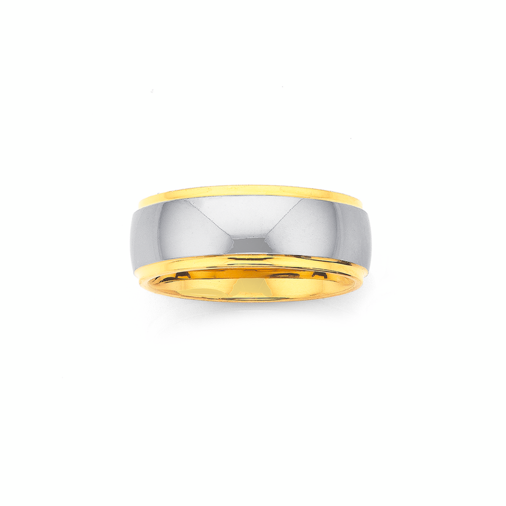 Tungsten Carbide Polish and Yellow Gold Plate Edge Ring