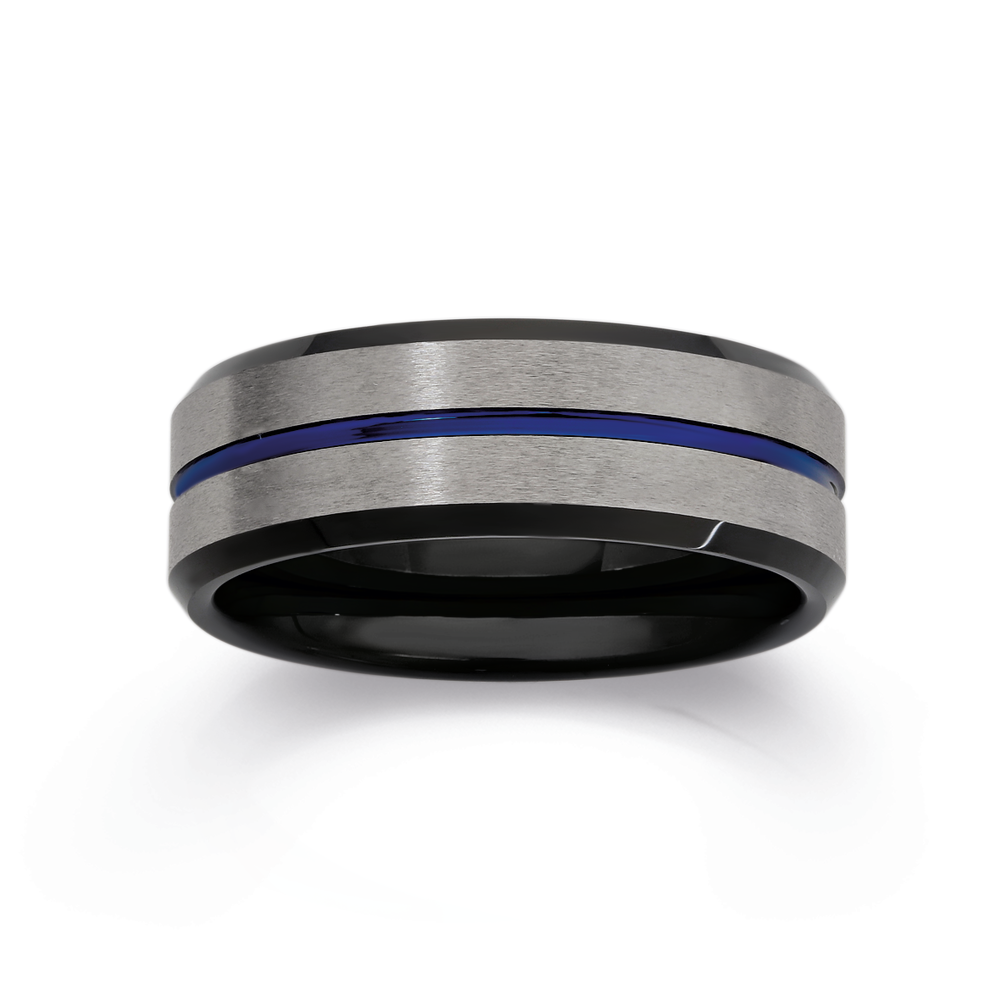 Tungsten Carbide With A Blue Line Ring