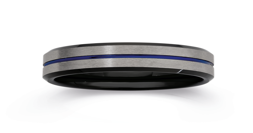 Tungsten Carbide With A Blue Line Ring Prouds